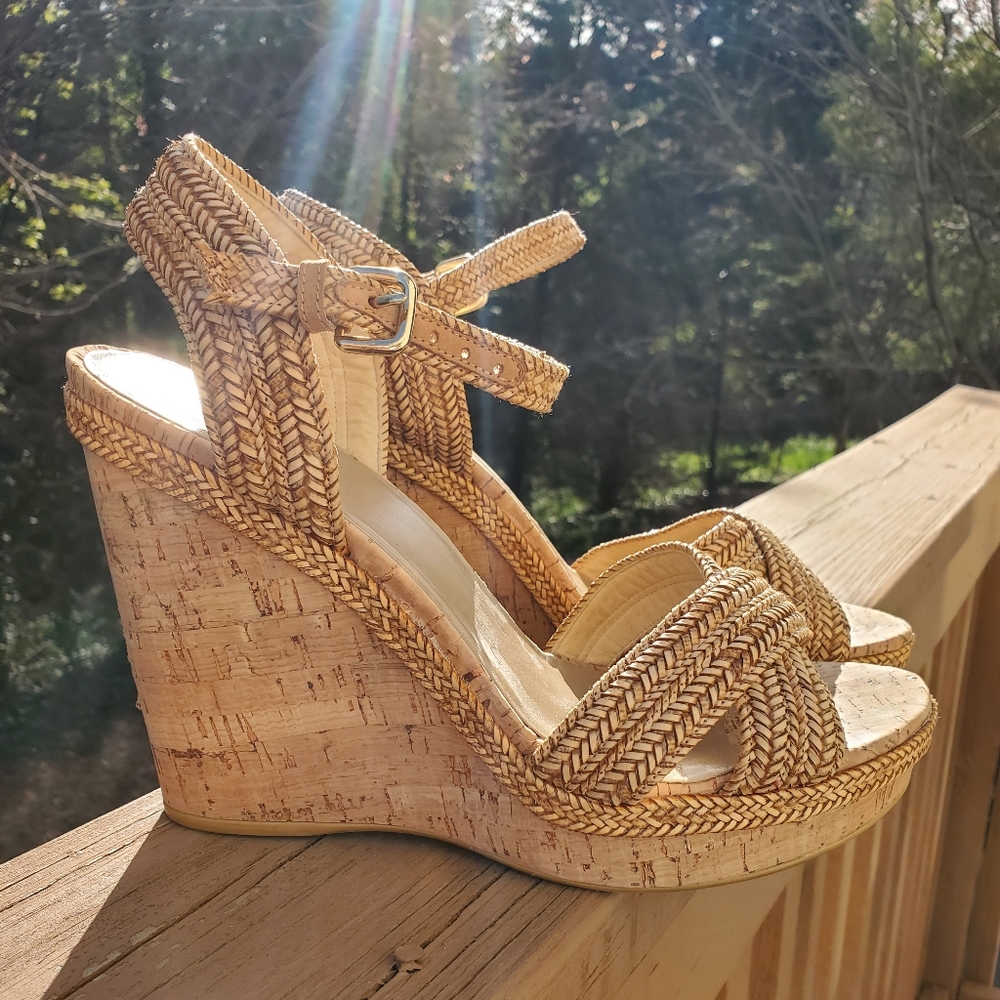 STUART WEITZMAN CAMEL ESPADRILLE CORK WEDGE